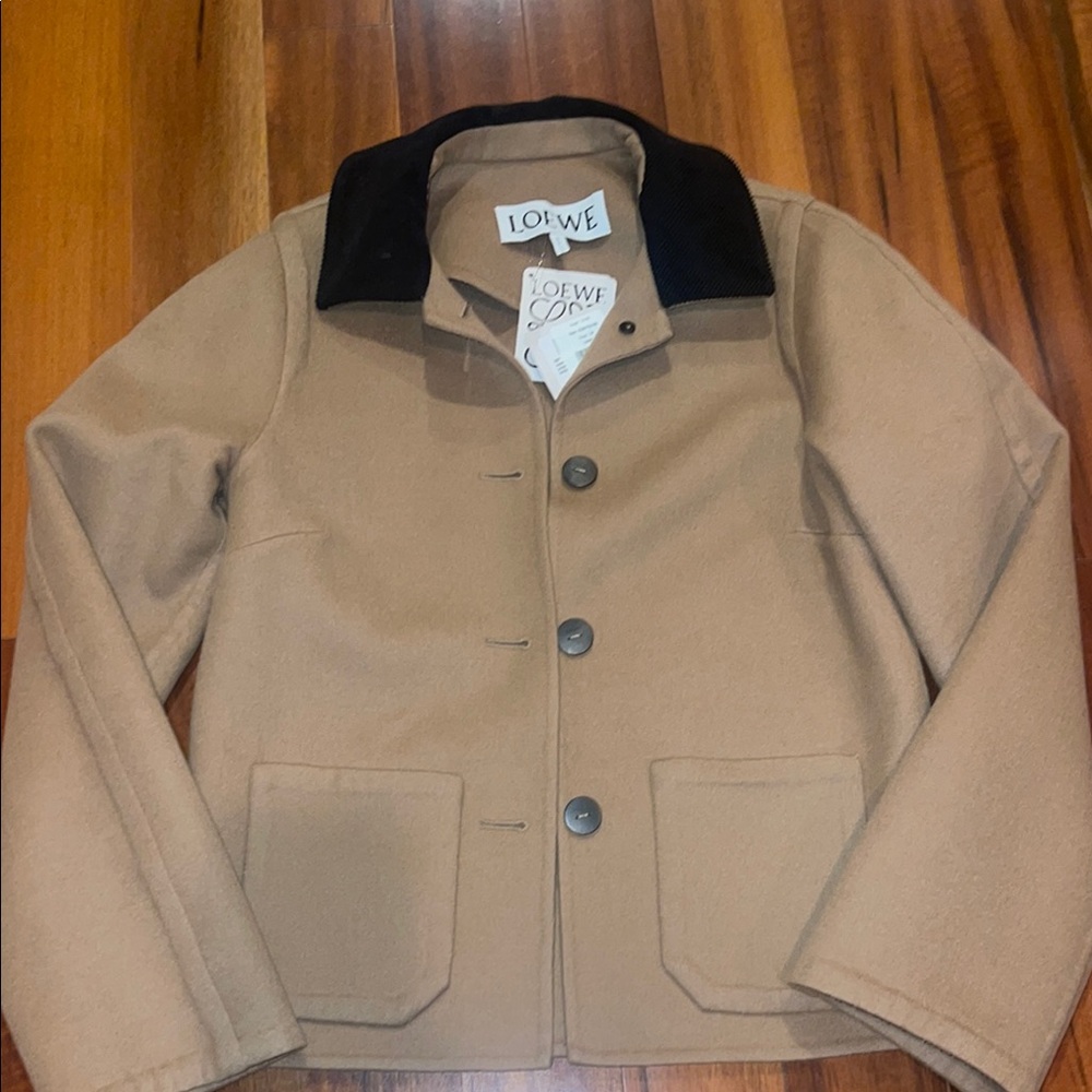 Loewe Tan Jacket with Black Collar